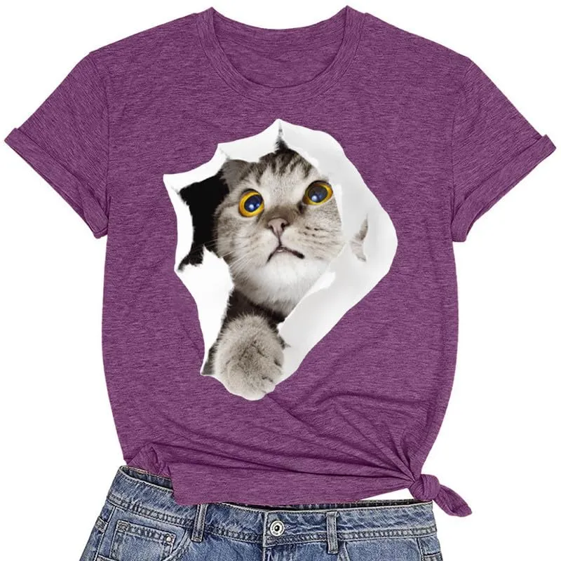 CORIRESHA Women's Cute T-Shirt Summer Short Sleeve Crew Neck Casual Cat Lovers Clothing