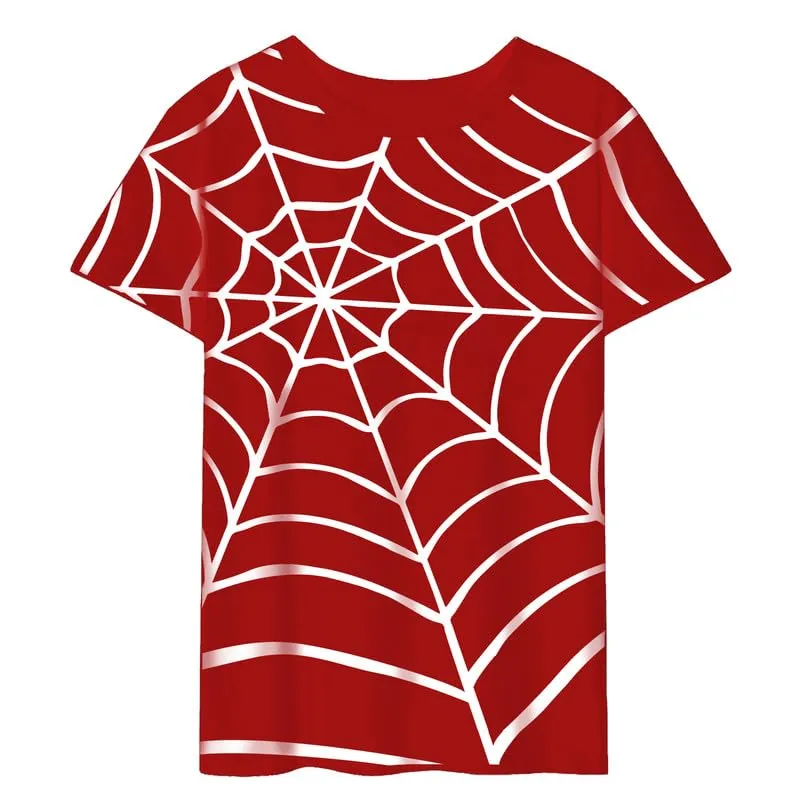 CORIRESHA Women's Y2K Spider Web T-Shirt Short Sleeve Crewneck Casual Halloween Top