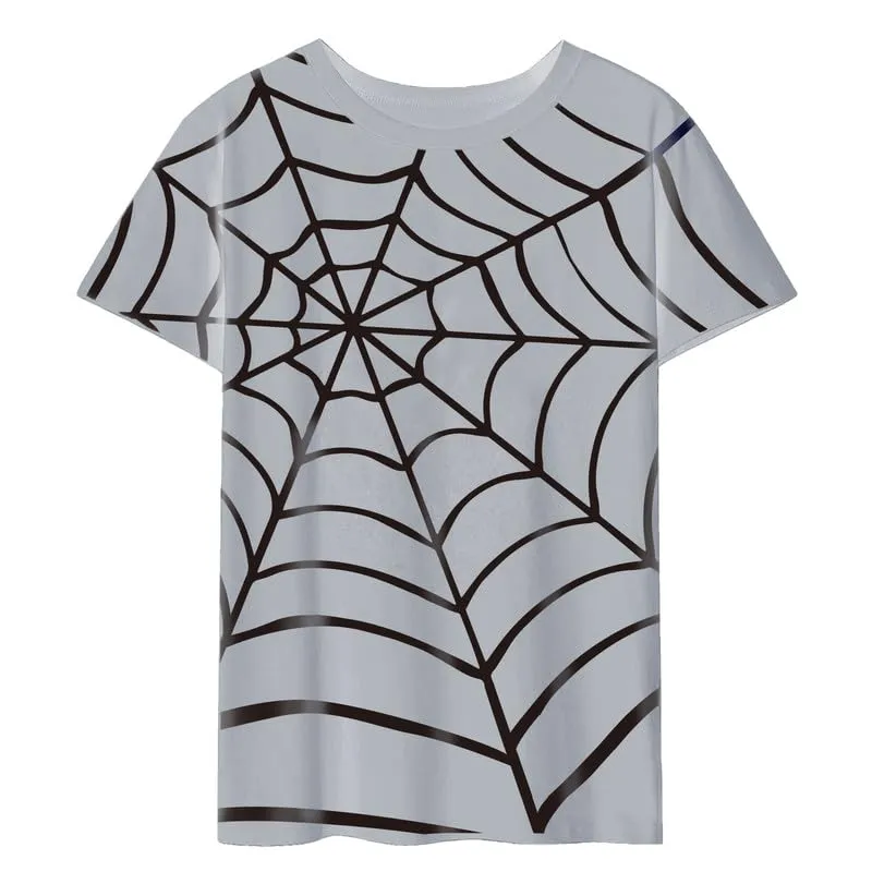 CORIRESHA Women's Y2K Spider Web T-Shirt Short Sleeve Crewneck Casual Halloween Top