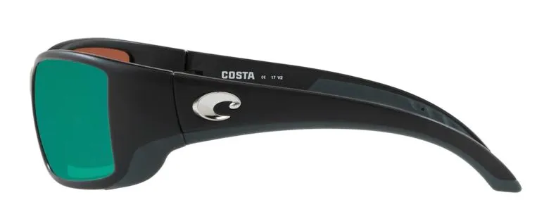 Costa Del Mar Mens Blackfin Matte Black Frame - Green Mirror 580 Glass Lens - Polarized Sunglasses