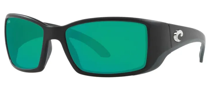 Costa Del Mar Mens Blackfin Matte Black Frame - Green Mirror 580 Glass Lens - Polarized Sunglasses