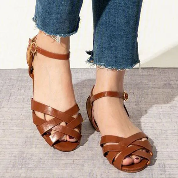 Crossed Strap Flats Adjustable Buckle Sandals