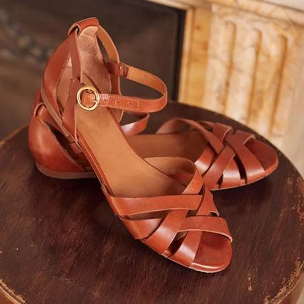 Crossed Strap Flats Adjustable Buckle Sandals