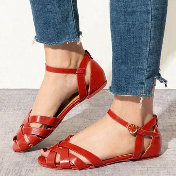 Crossed Strap Flats Adjustable Buckle Sandals