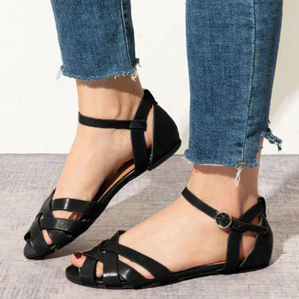 Crossed Strap Flats Adjustable Buckle Sandals