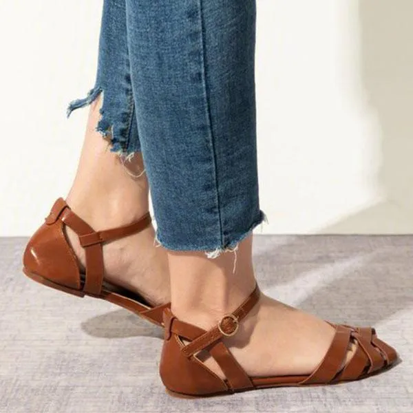 Crossed Strap Flats Adjustable Buckle Sandals