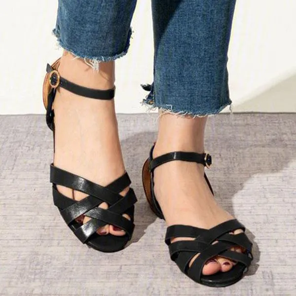 Crossed Strap Flats Adjustable Buckle Sandals