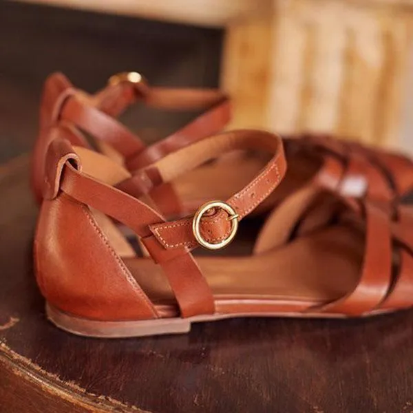 Crossed Strap Flats Adjustable Buckle Sandals