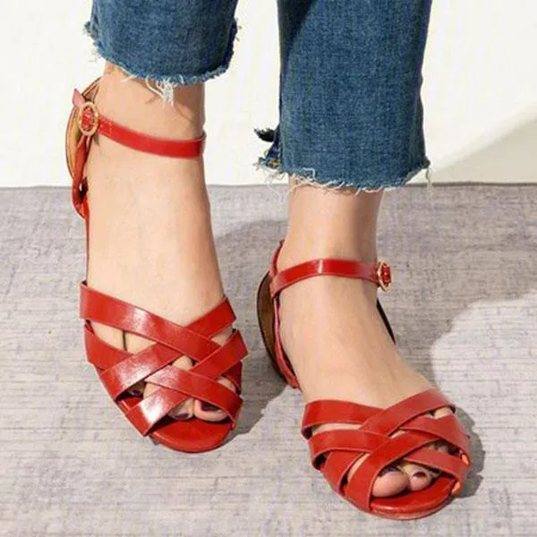 Crossed Strap Flats Adjustable Buckle Sandals