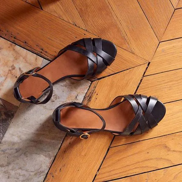 Crossed Strap Flats Adjustable Buckle Sandals