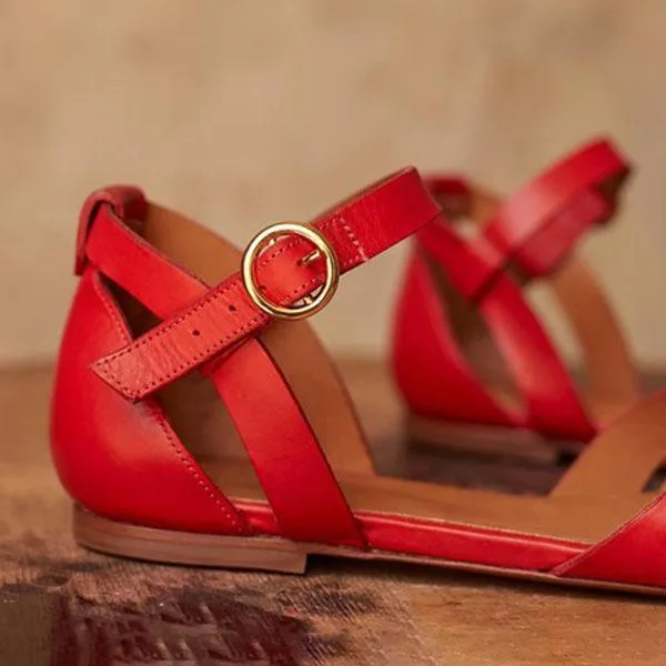 Crossed Strap Flats Adjustable Buckle Sandals