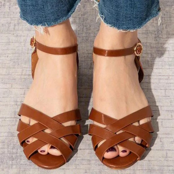 Crossed Strap Flats Adjustable Buckle Sandals