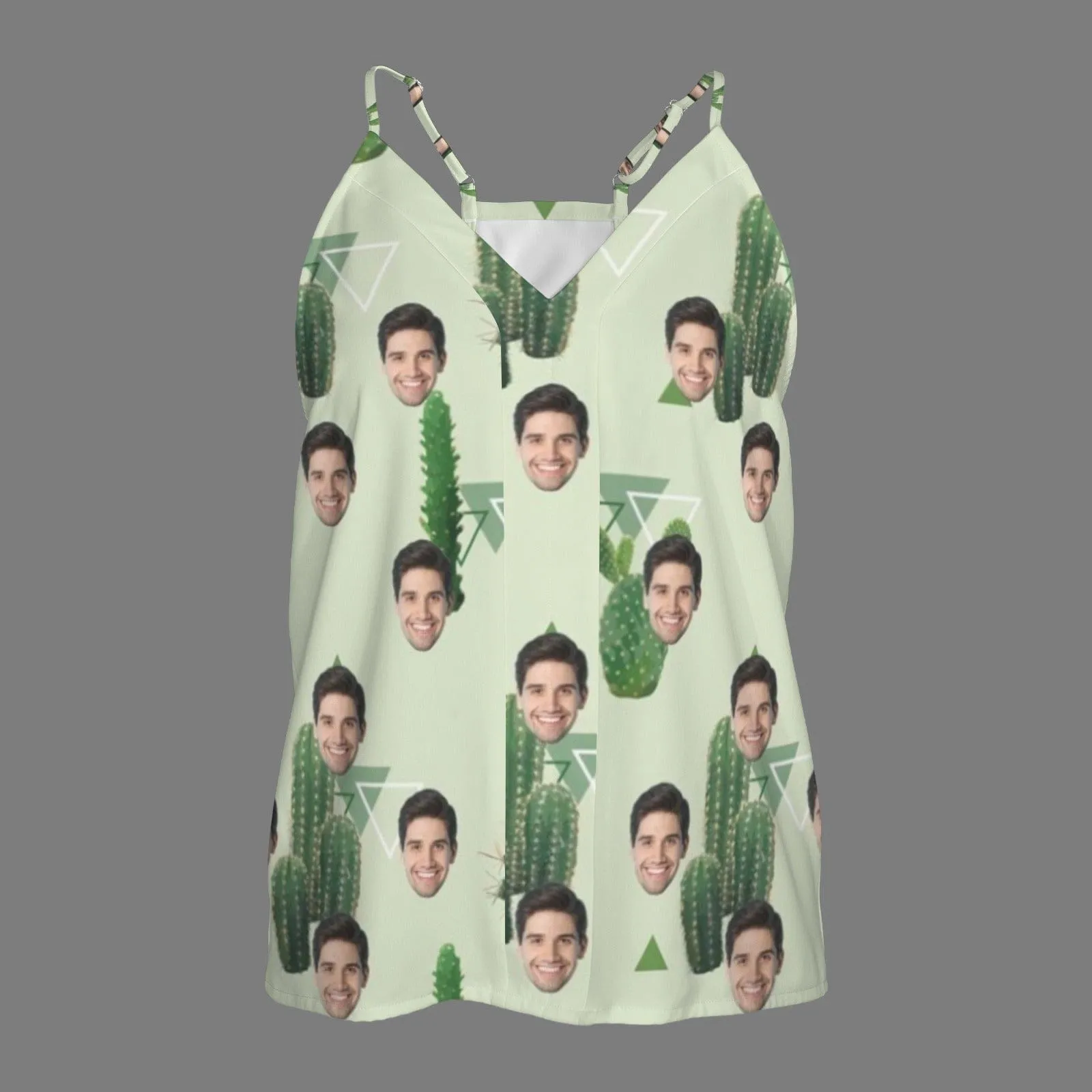 Custom Face Cactus Women's V-Neck Cami Tank Tops