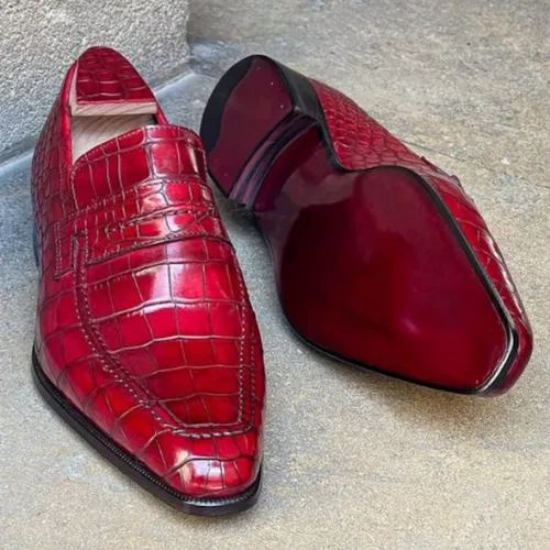 Custom Made Shoes Handstitched Shoes Handmade Shoes Crocodile Texture Made To Order Slip on Moccasin Loafers Mens Stylish Shoes Fashion Shoes