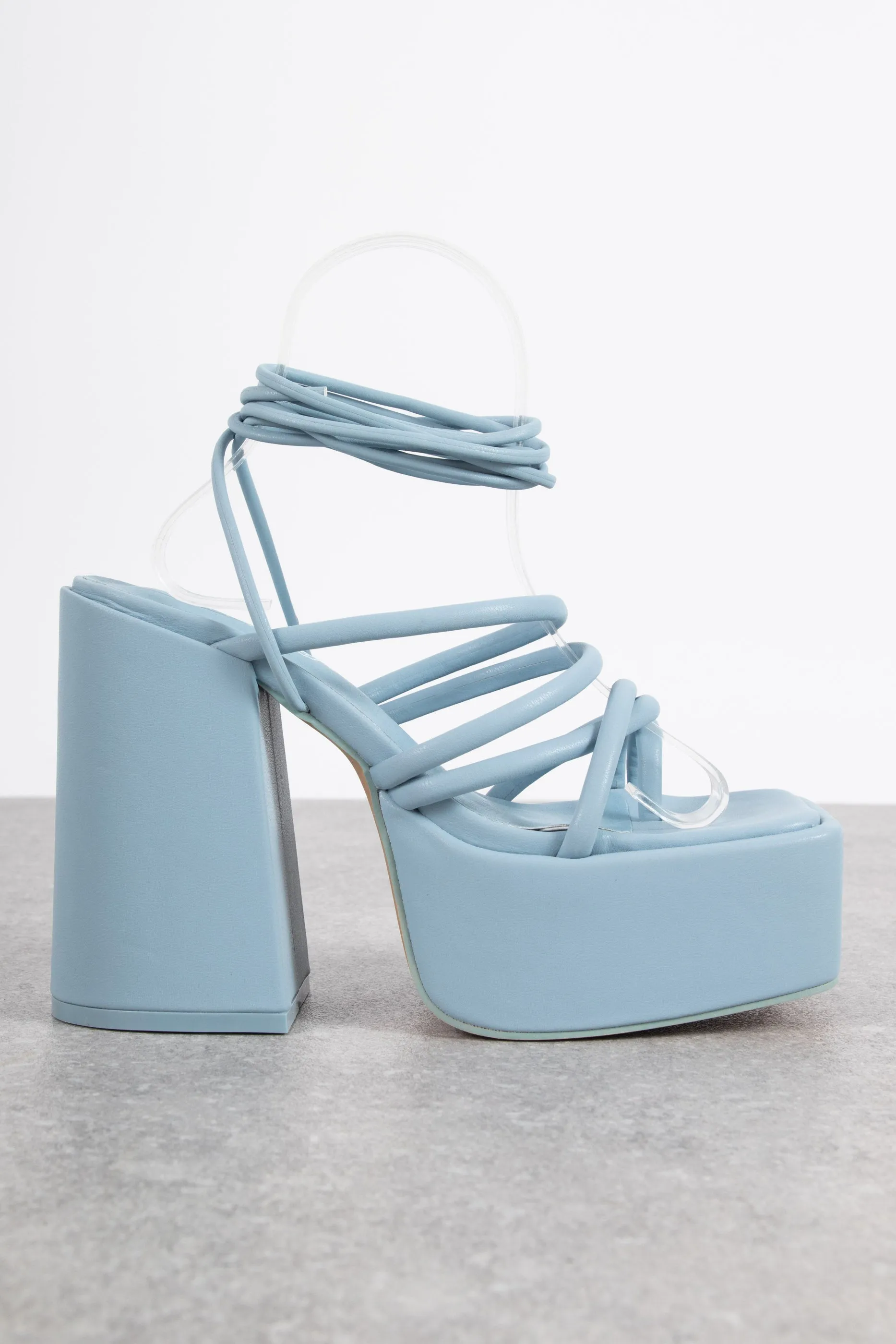 Daisy Street Platform Heeled Sandals in Baby Blue