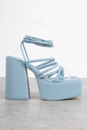 Daisy Street Platform Heeled Sandals in Baby Blue