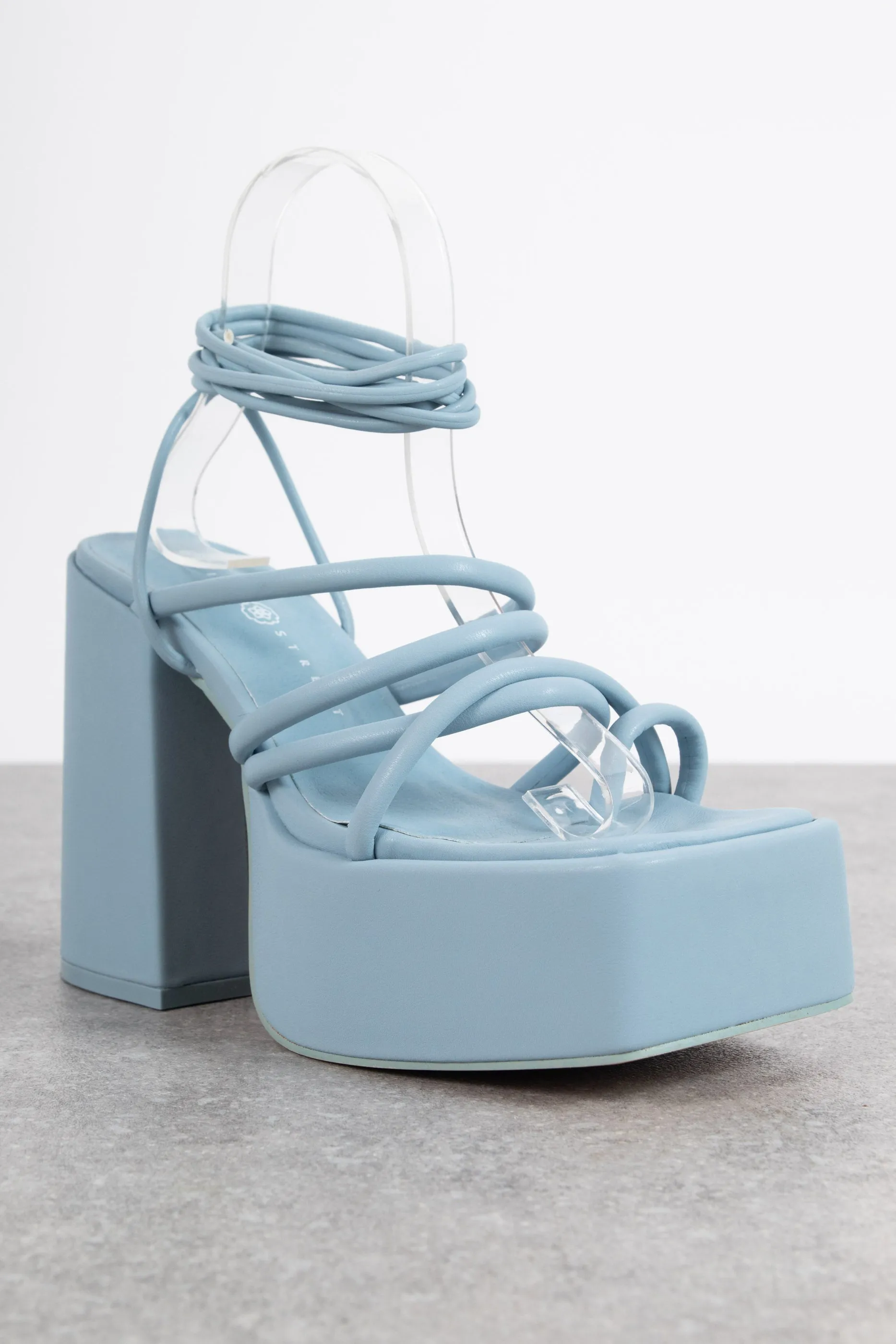 Daisy Street Platform Heeled Sandals in Baby Blue