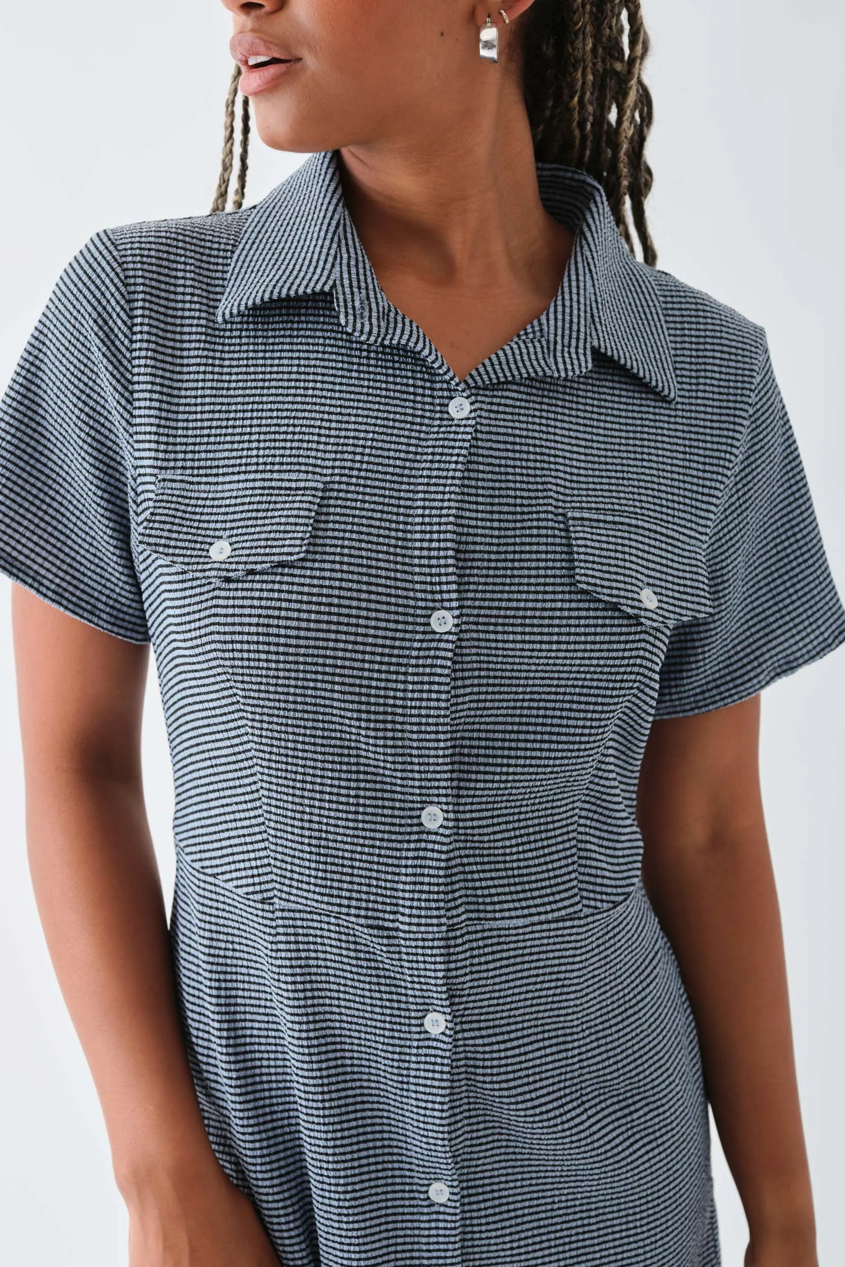 Daisy Street Textured Check Mini Shirt Dress