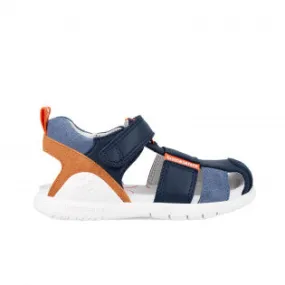 Dark blue and brown leather sandals