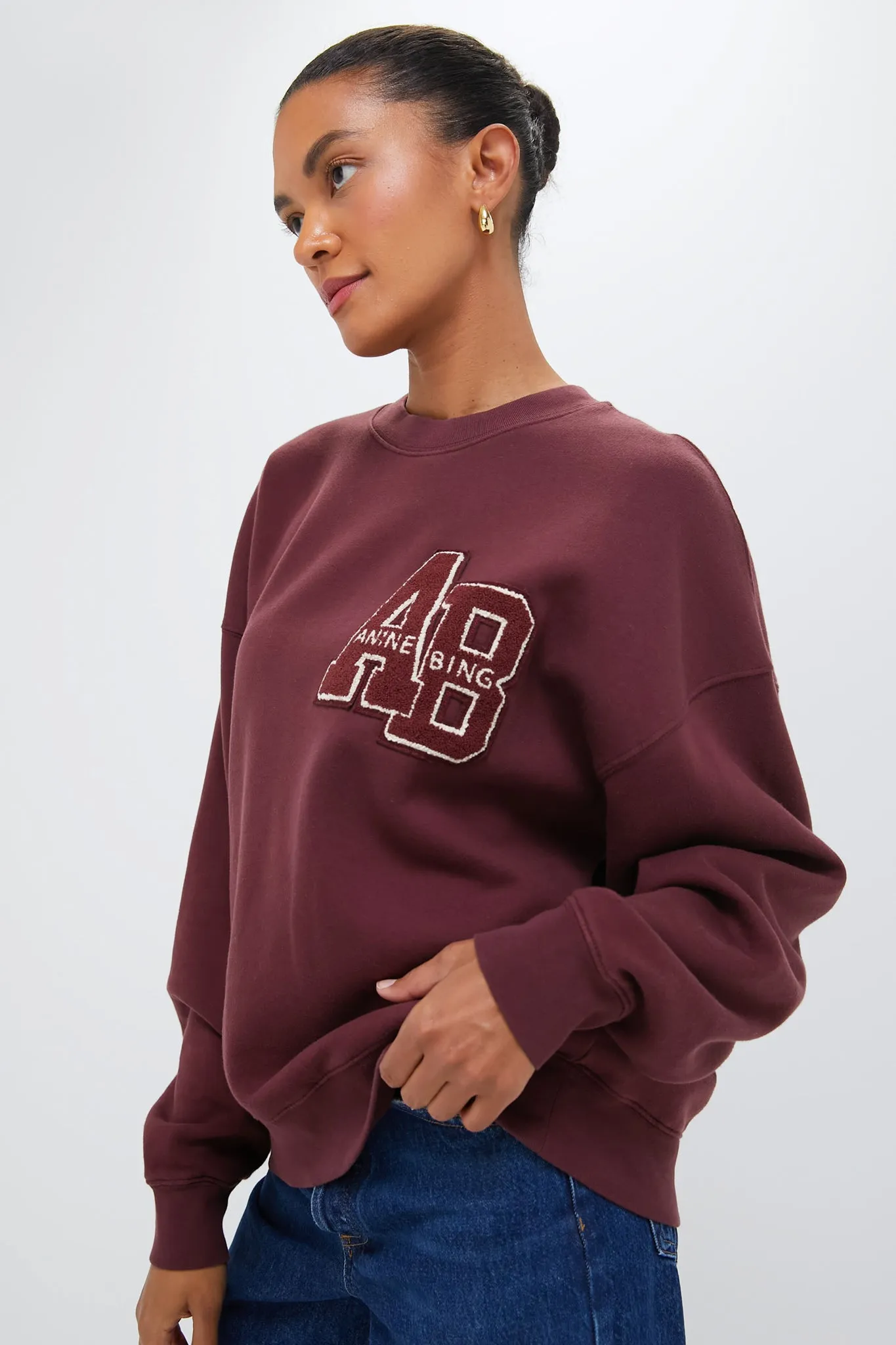 Dark Burgundy Miles Oversized Letterman Sweatshirt