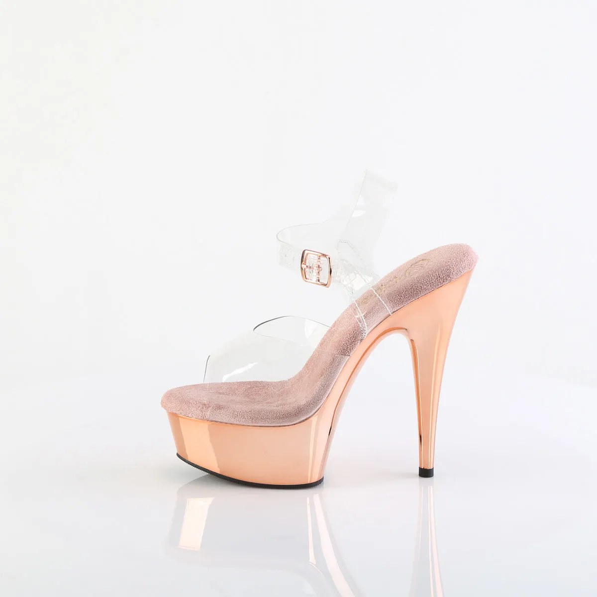 DELIGHT-608 Rose Gold & Clear Ankle Peep Toe High Heel