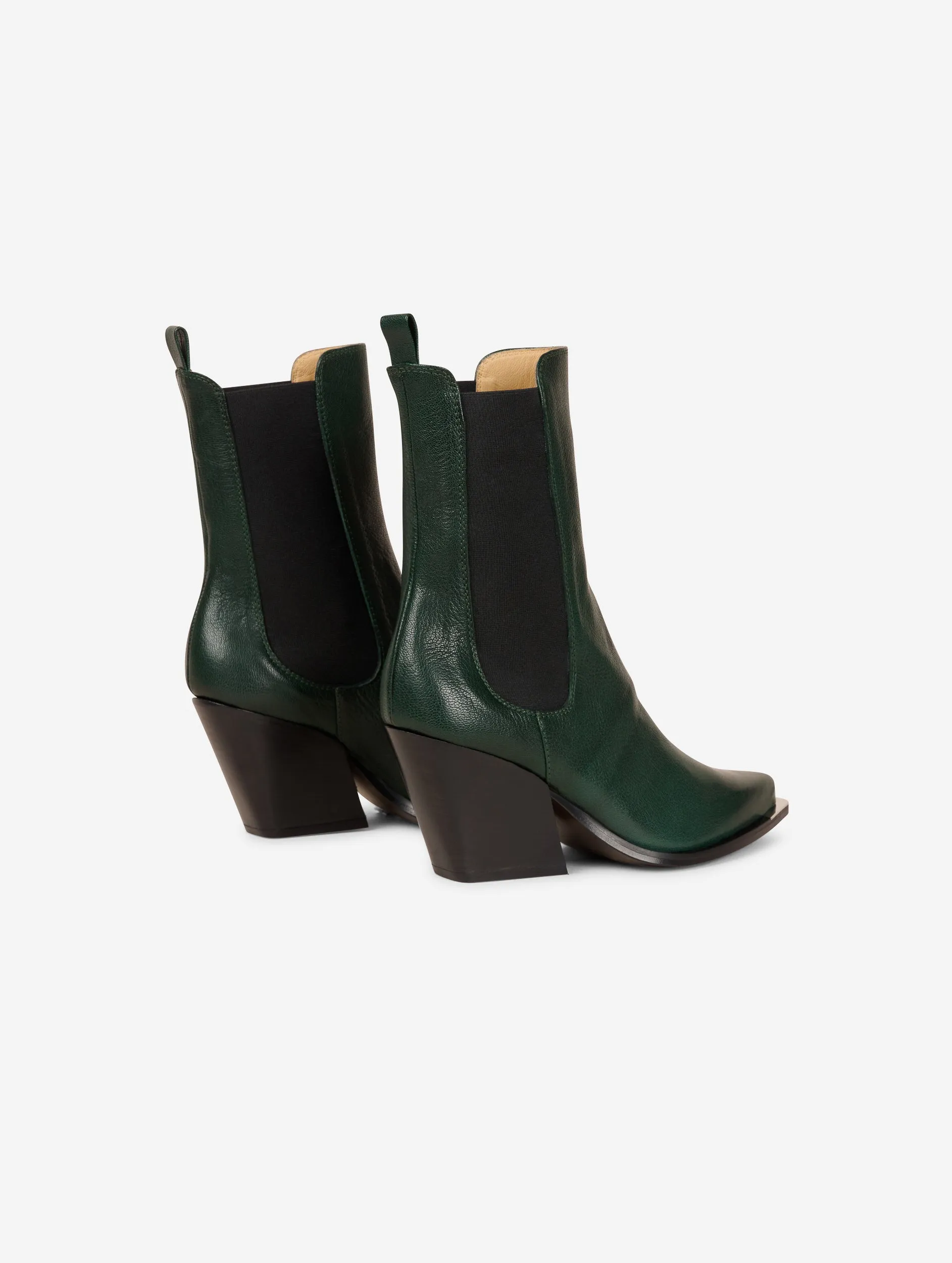 Elasticated green leather ankle boots