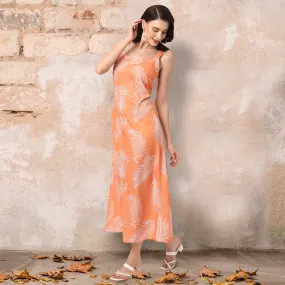 Fancy Orange Shoulder Strap Summer Maxi Dress for Women