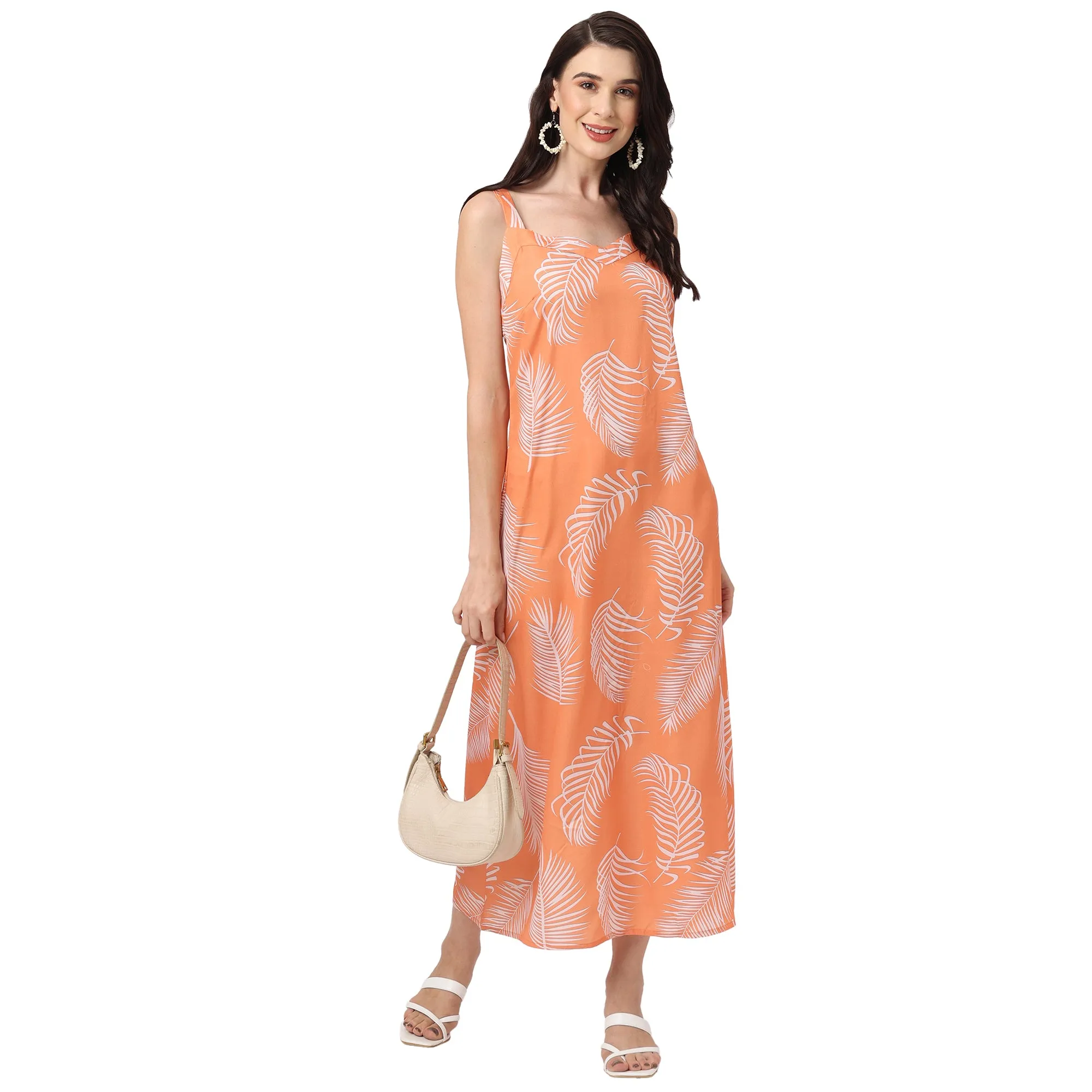 Fancy Orange Shoulder Strap Summer Maxi Dress for Women