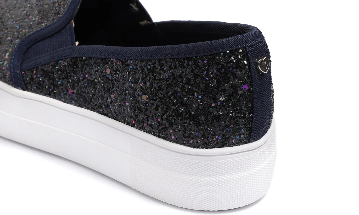 Feversole Women's Glitter Navy Platform Slip On Sneaker Casual Flat Loafers