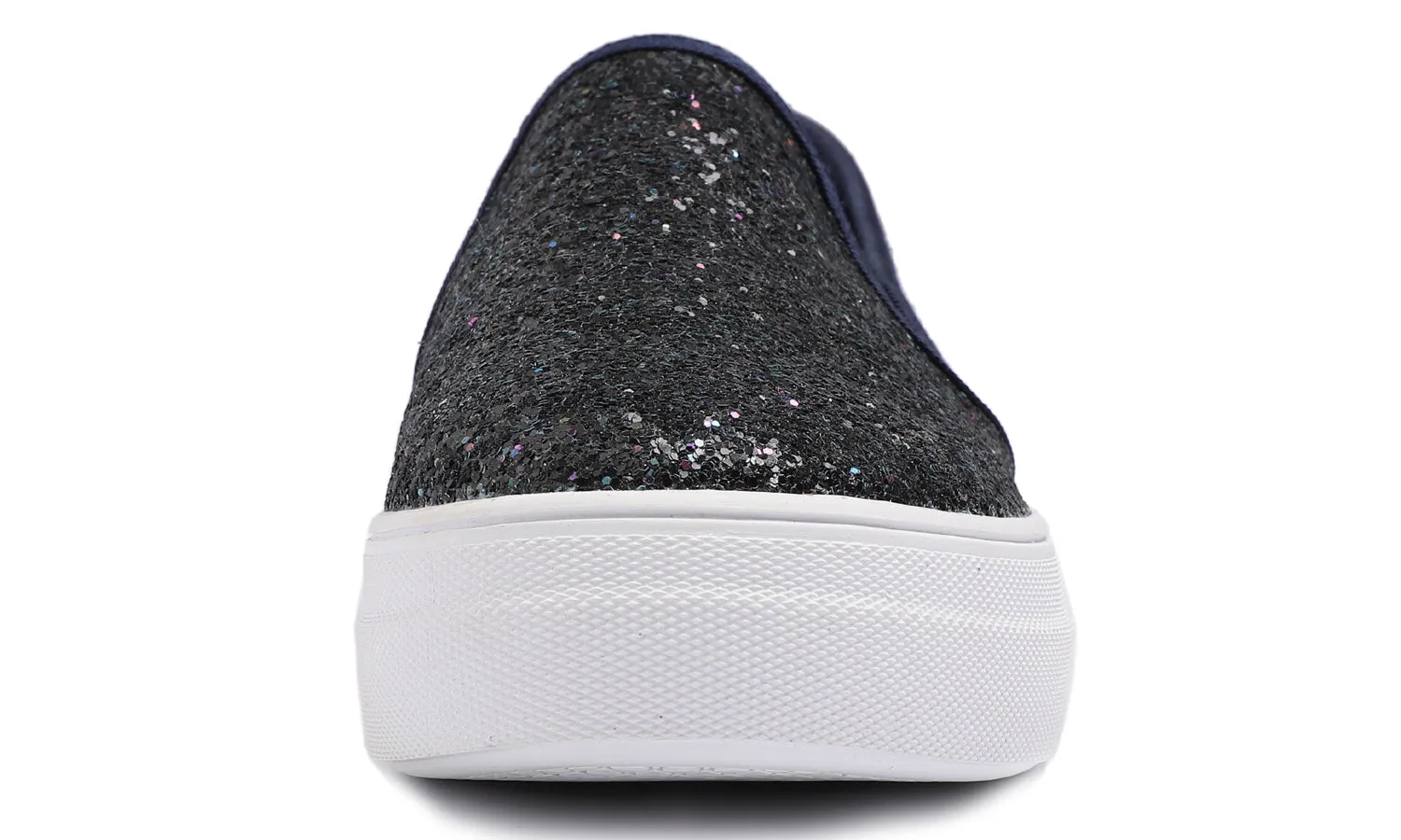 Feversole Women's Glitter Navy Platform Slip On Sneaker Casual Flat Loafers