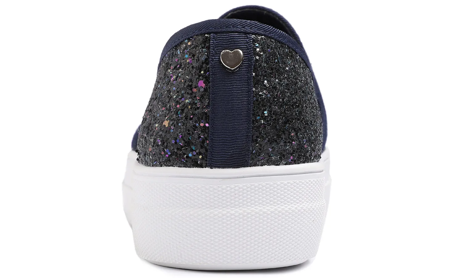 Feversole Women's Glitter Navy Platform Slip On Sneaker Casual Flat Loafers