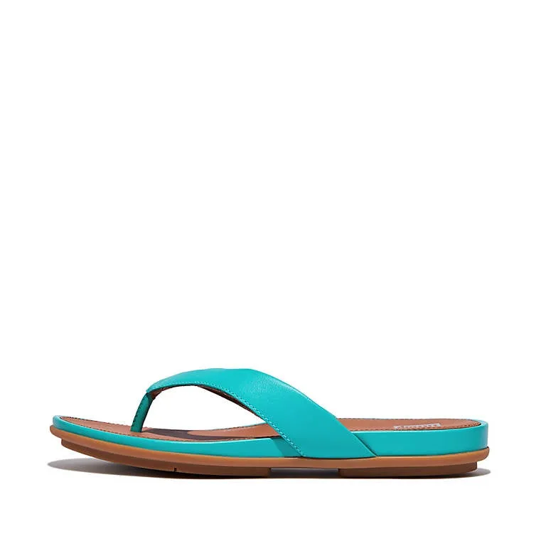 FitFlop Womens Gracie Leather Flip Flops Tahiti Blue