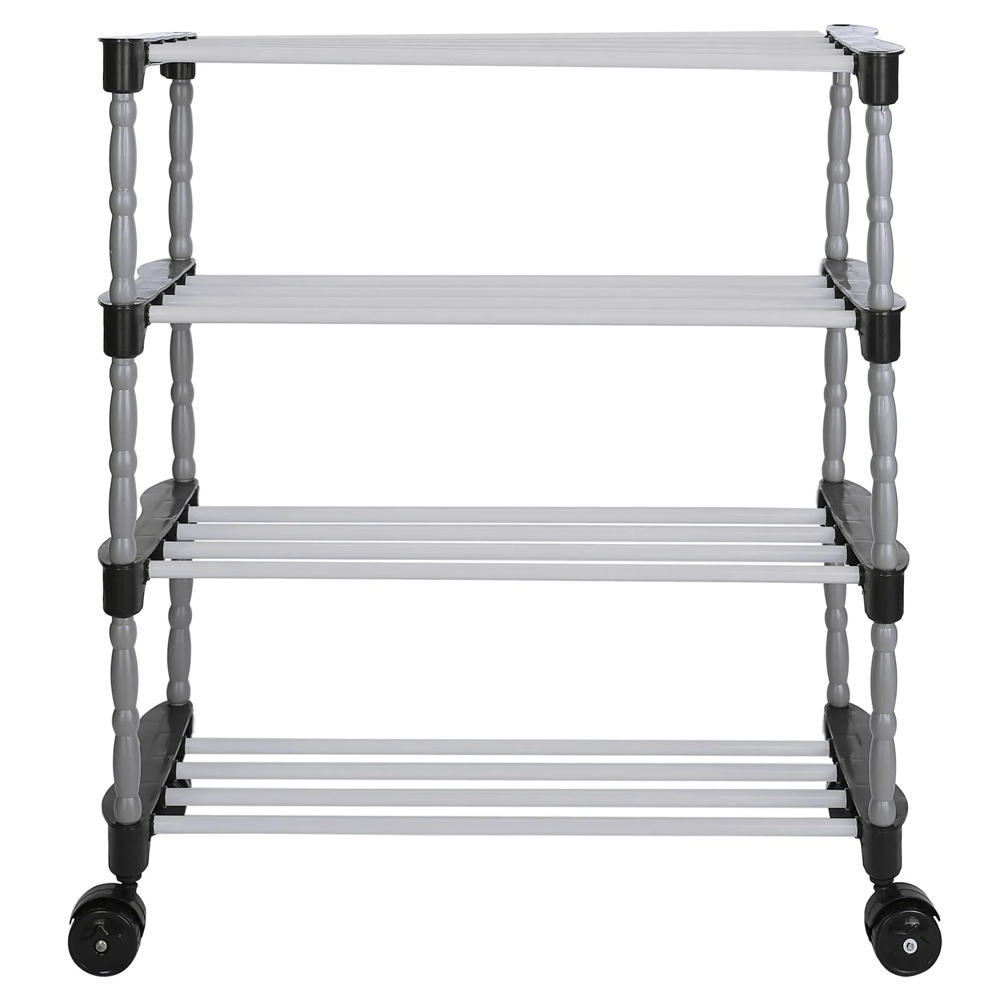 FLIPZON Multipurpose Metal, Plastic Smart Shoe Rack With Wheels|Portable Wide Shelve Storage Rack For Kitchen, Cloth With Wheels Easy To Move (4 Shelves) (Need To Be Assemble -Diy-Do-It-Yourself)