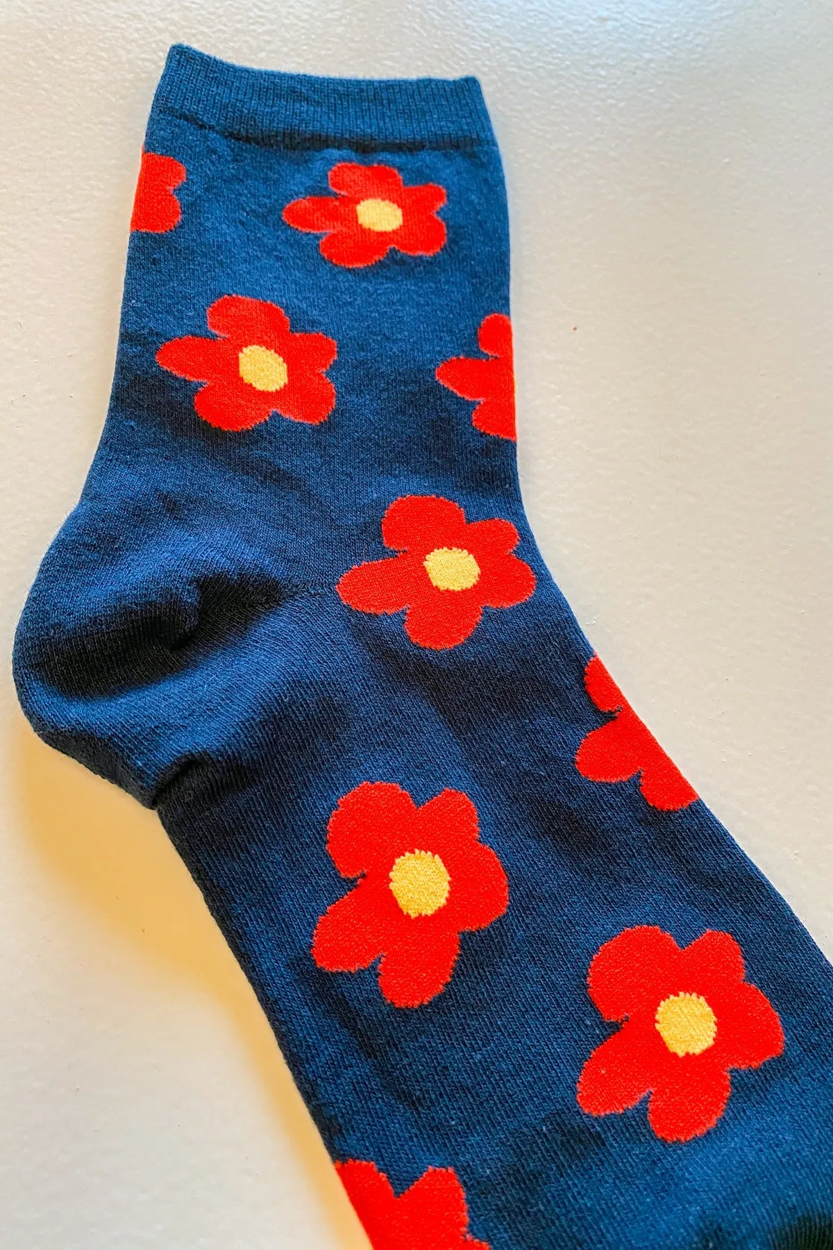 Flower Socks in Navy/Red