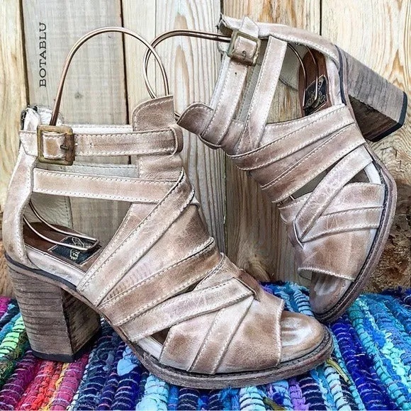 Freebird By Steven Freebird Claw Strappy Boho Western Tan Brown Leather Sandals