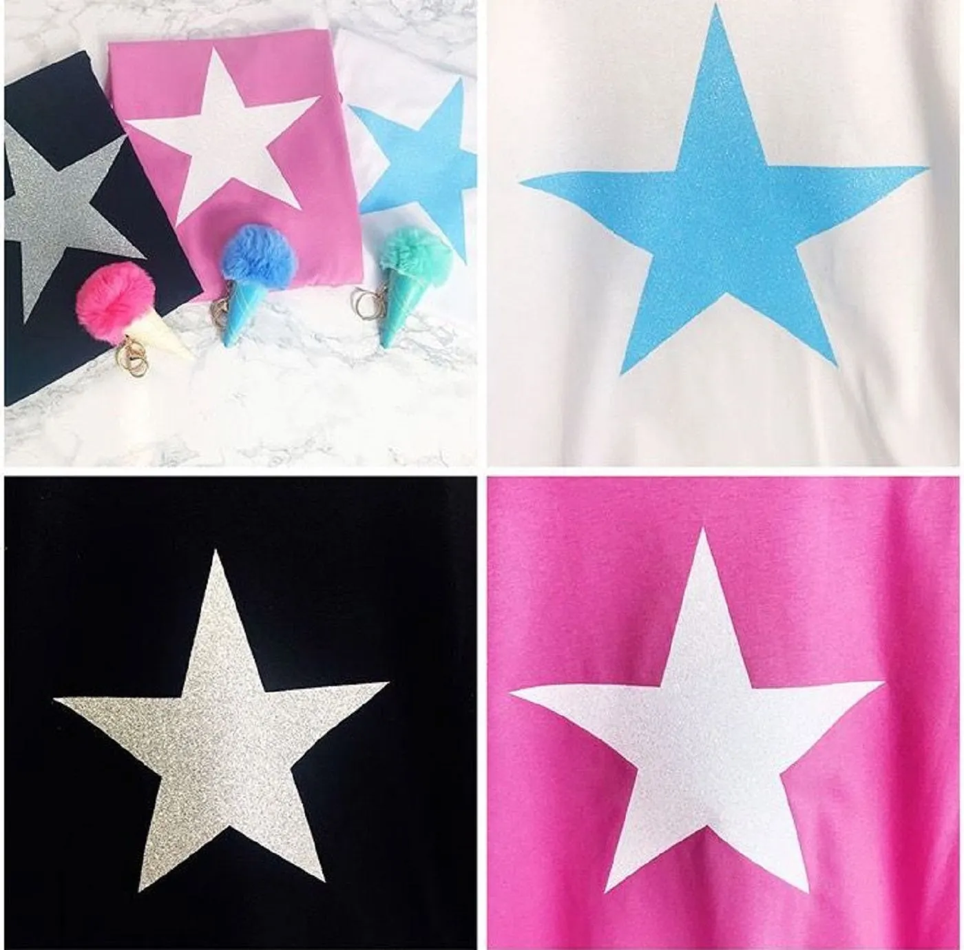 Girls Glitter Star Drop Shoulder Long Sleeve Top (4 colour choices)