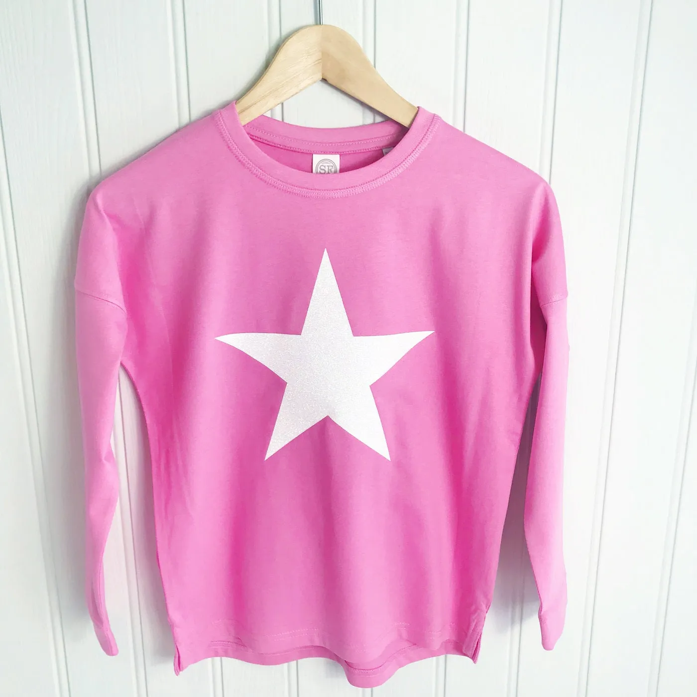 Girls Glitter Star Drop Shoulder Long Sleeve Top (4 colour choices)