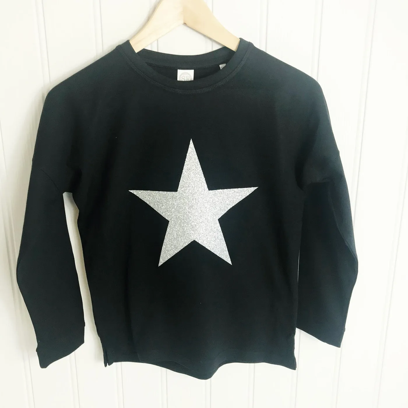 Girls Glitter Star Drop Shoulder Long Sleeve Top (4 colour choices)