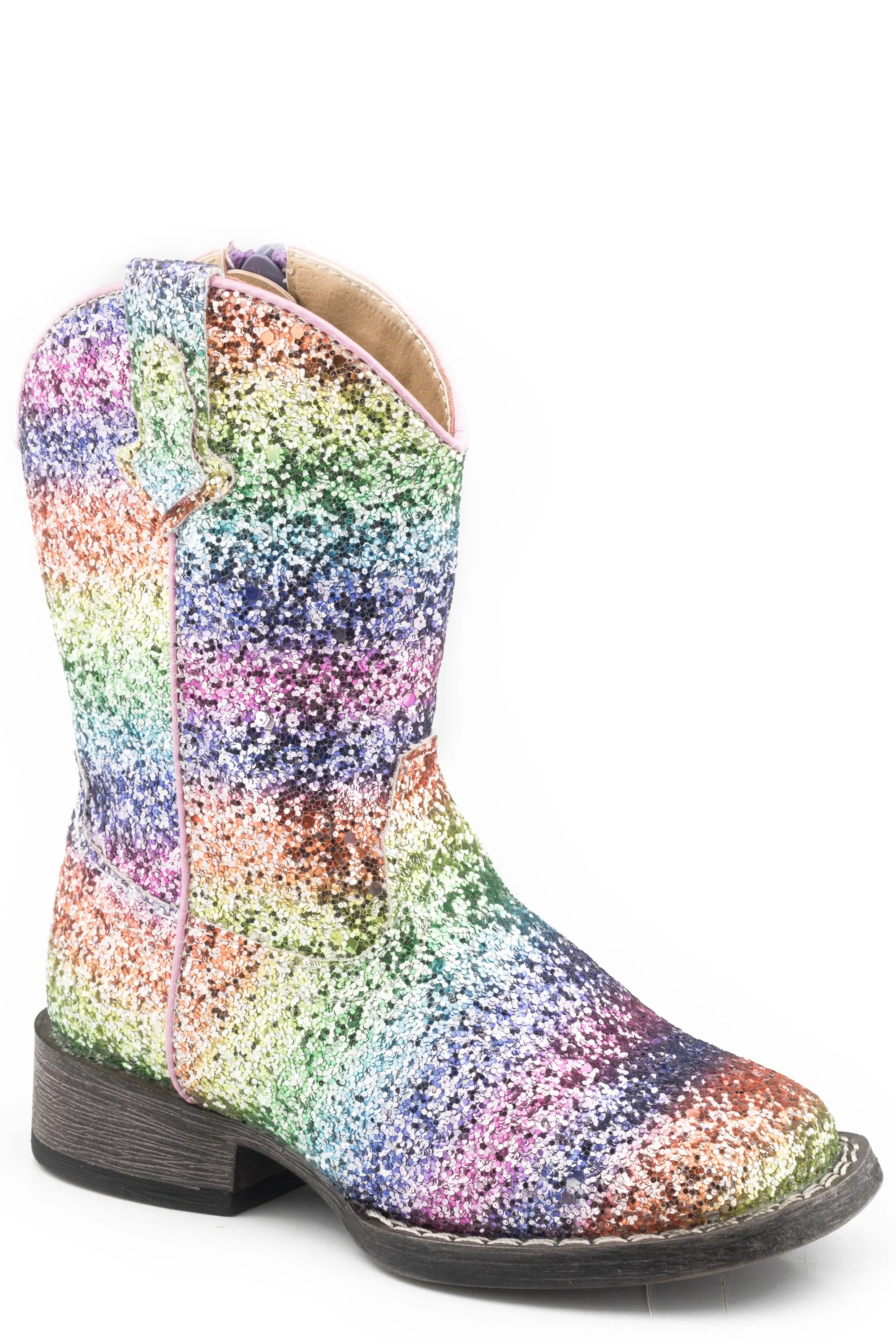 Girls Roper Rainbow Glitter Square Toe Toddler Boot