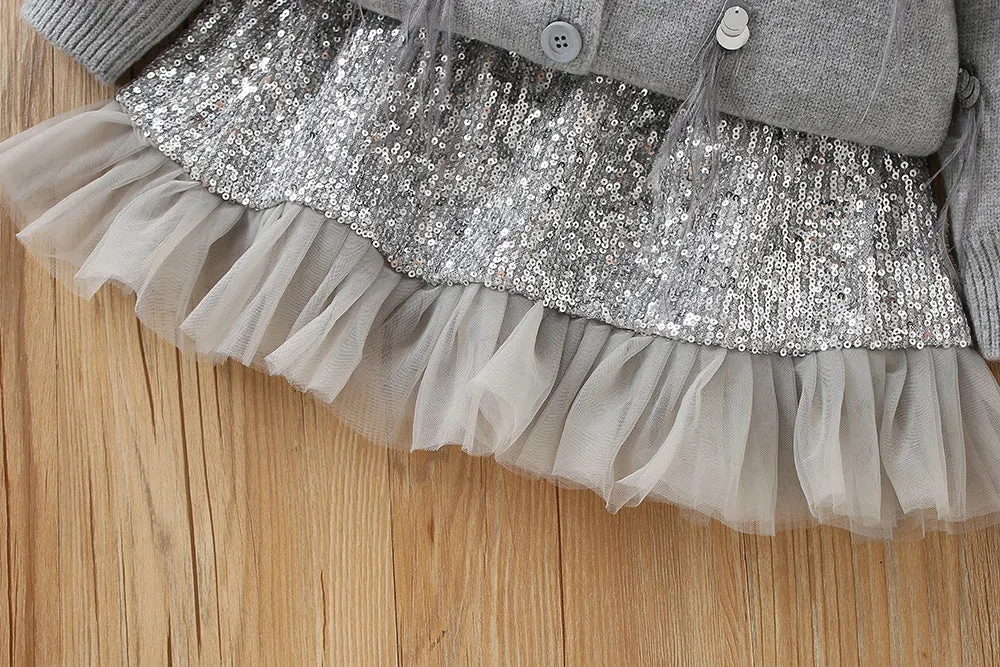 Girls sequined knitted skirt suit autumn new thick warm sweater   skirt