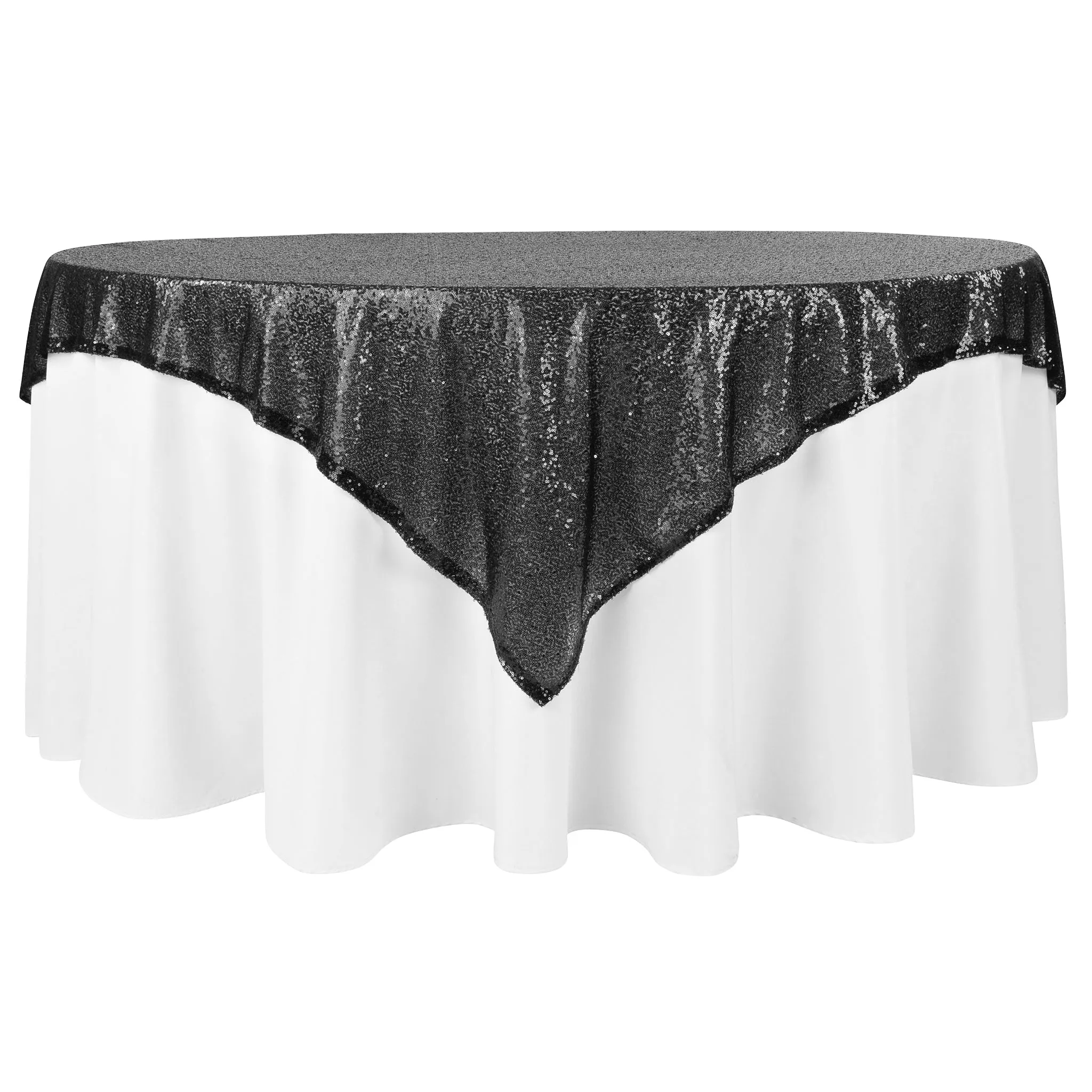 Glitz Sequin Mesh Net Table Overlay Topper 72"x72" Square - Black