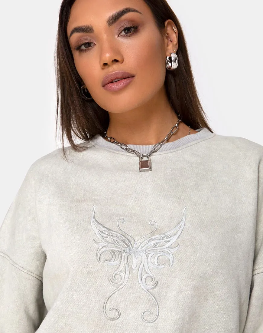 Glo Sweatshirt in Ecru with Butterfly Embro