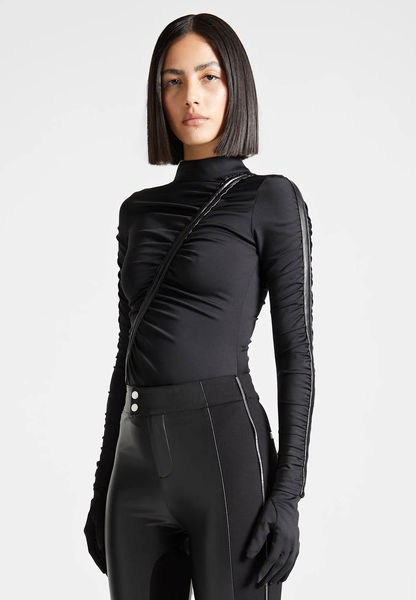 Glove Bodysuit with Ruching - Black