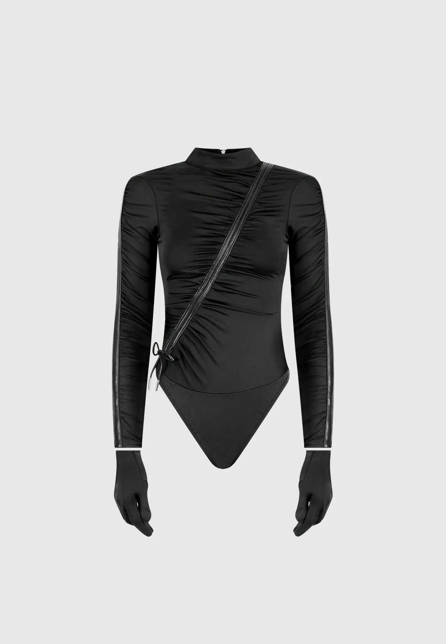 Glove Bodysuit with Ruching - Black