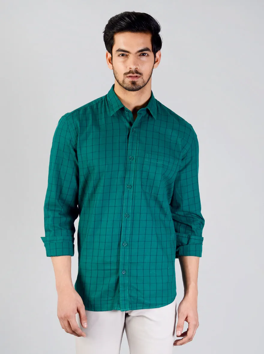 Green Checked Smart Fit Casual Shirt | Greenfibre