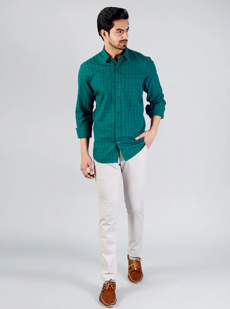 Green Checked Smart Fit Casual Shirt | Greenfibre