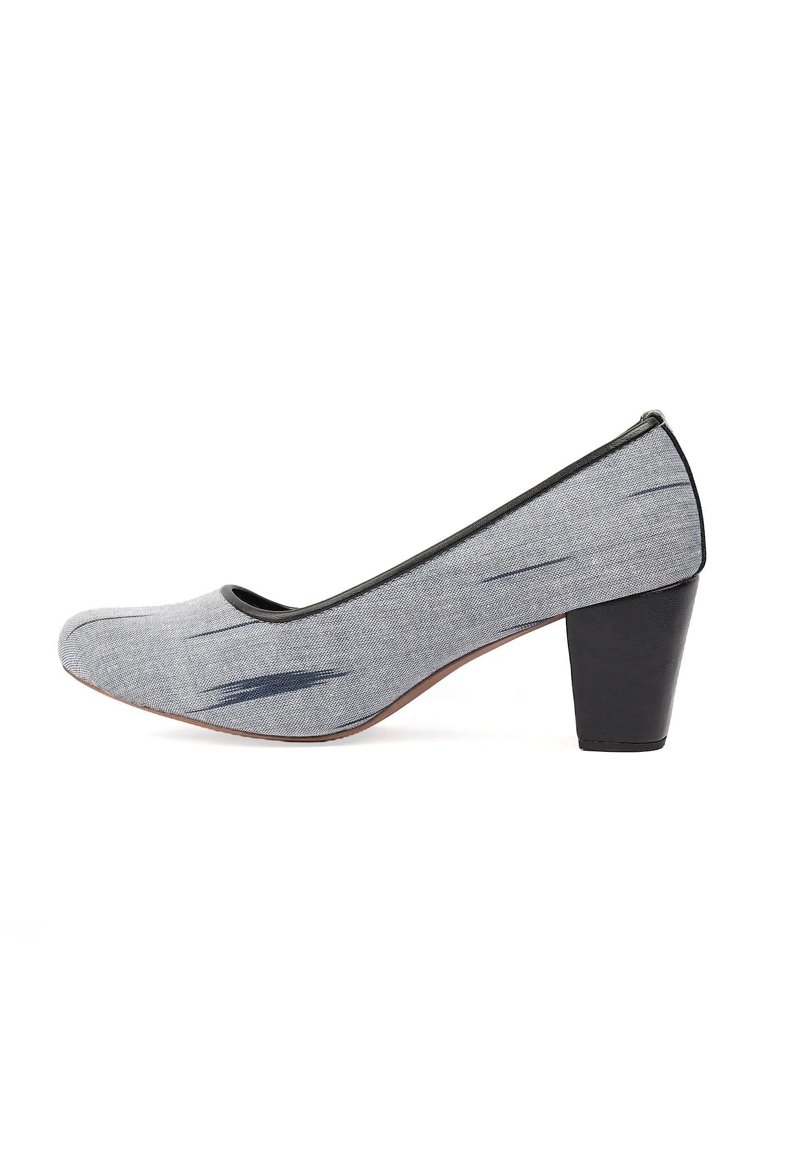 Grey & Black Ikat Block Heels Cruelty Free Leather Ballerinas