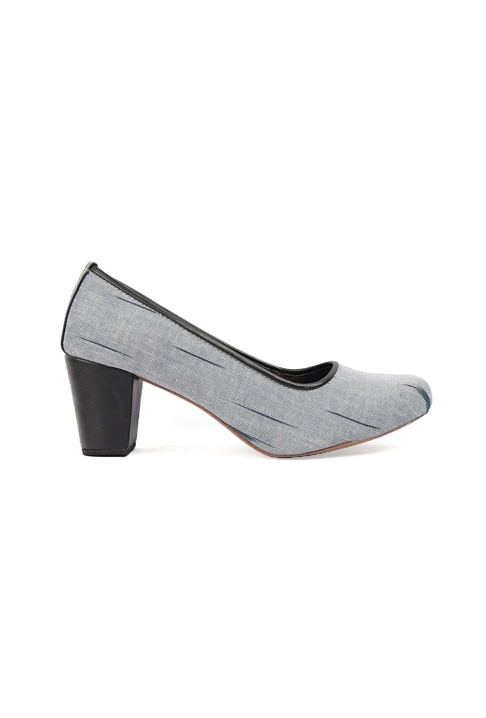 Grey & Black Ikat Block Heels Cruelty Free Leather Ballerinas