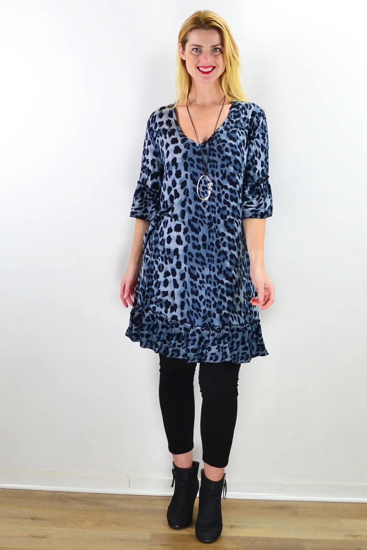 Grey Animal Shift Tunic Dress