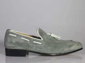 Grey Loafer Tussle Suede Shoes,Men's Party Shoes